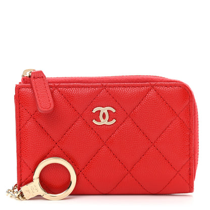 Chanel Caviar Quilted Zipped Key Holder Case Red 1 of 6