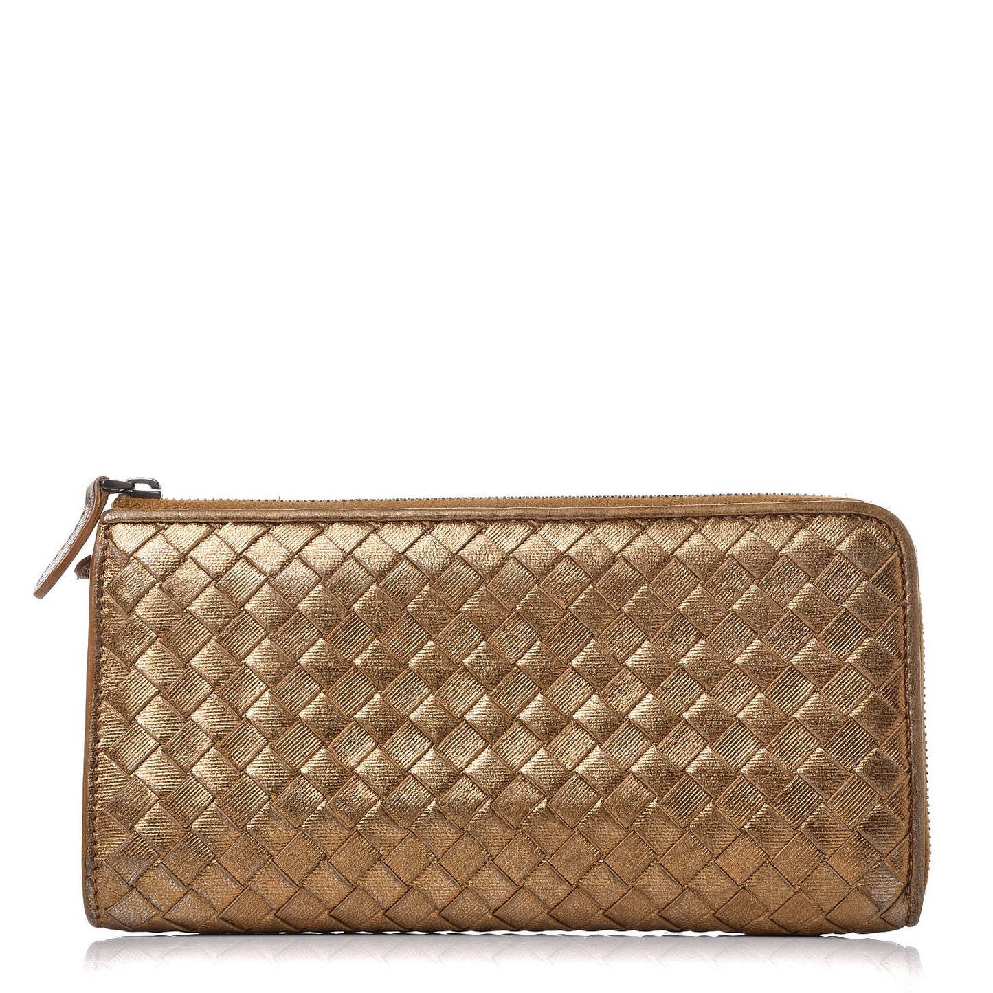 Metallic Grosgrain Intrecciato Zip Around Wallet Dark Gold