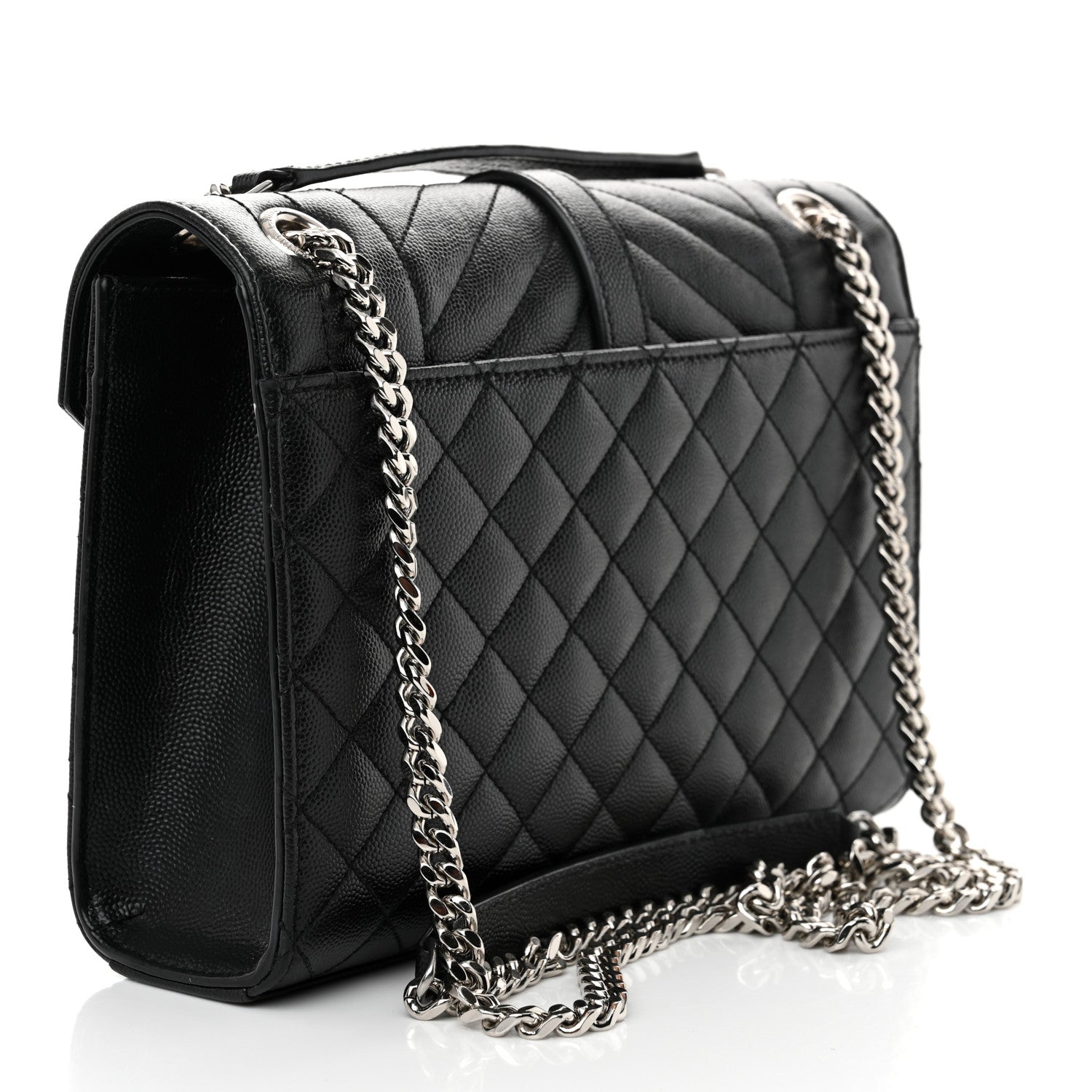 Saint Laurent Grain De Poudre Textured Mixed Matelasse Triquilt Medium Monogram Satchel Black 3 of 12