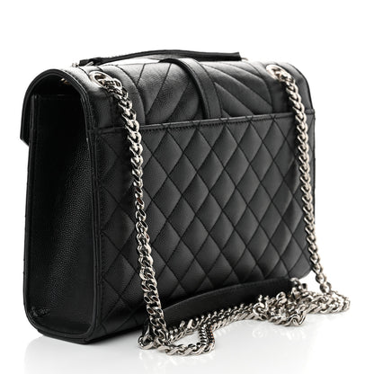 Saint Laurent Grain De Poudre Textured Mixed Matelasse Triquilt Medium Monogram Satchel Black 3 of 12