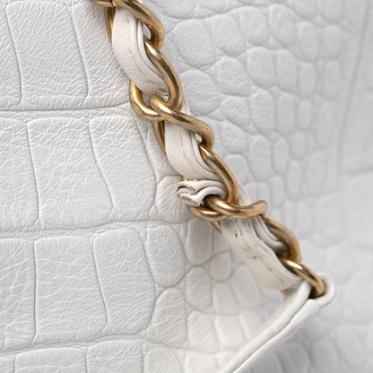 Chanel Calfskin Crocodile Embossed Cocodile Shopping Tote White 17 of 17