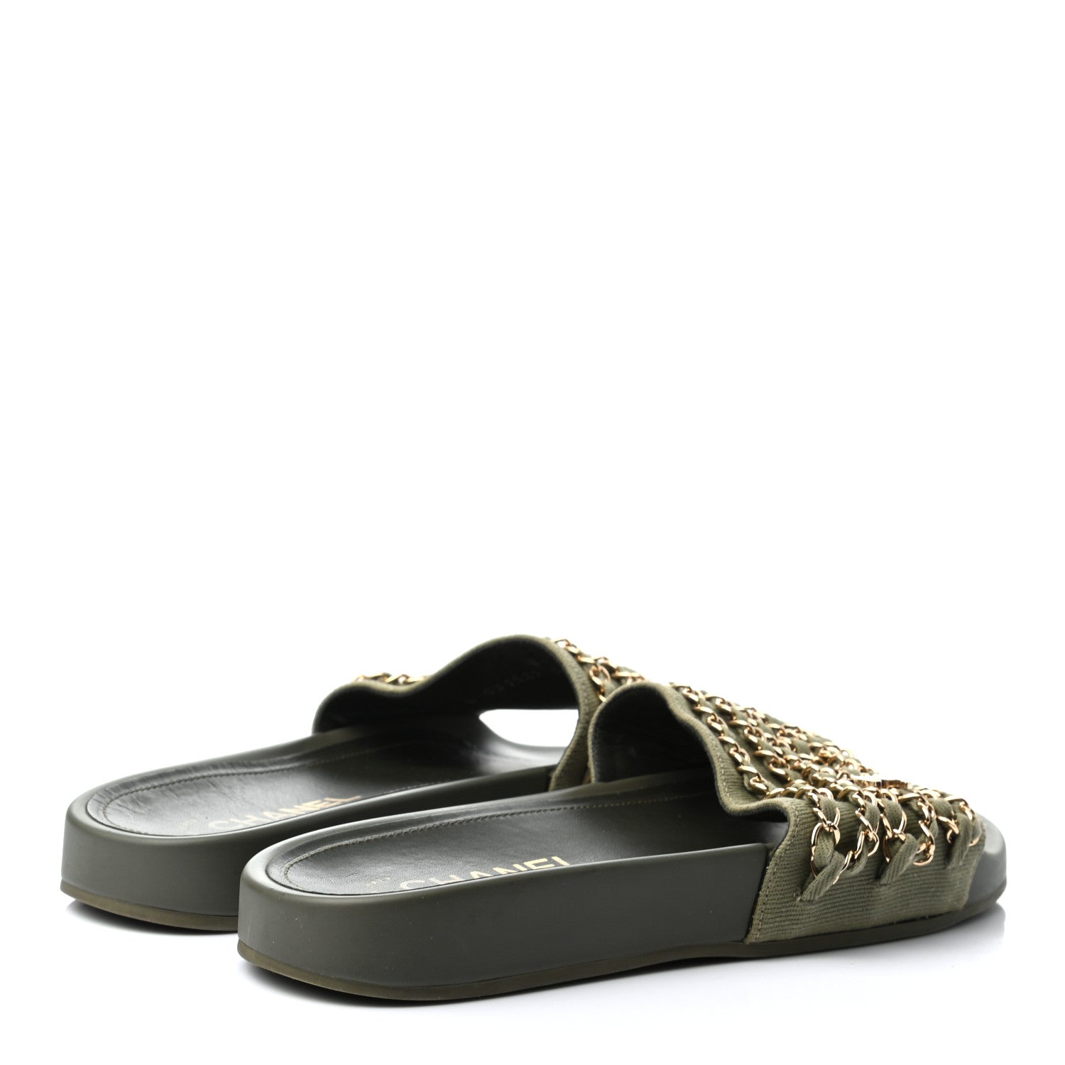 Chanel Canvas Chain Flat Sandals 37 Khaki 4 of 8