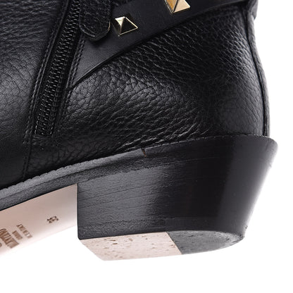Valentino Garavani Grained Calfskin Rockstud Single Buckle 35mm Cowboy Ankle Boots 35 Black 8 of 10