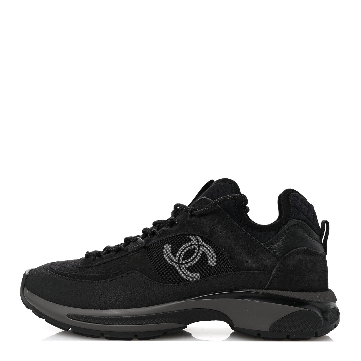 Chanel Suede Calfskin Mens CC Sneakers 42 Black 1 of 9