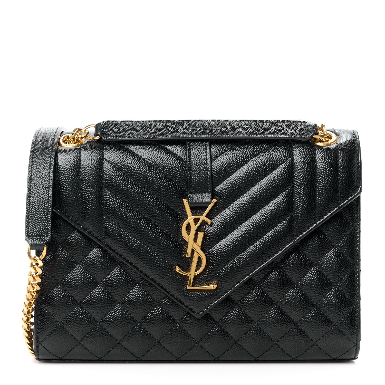 Saint Laurent SAINT LAURENT Grain De Poudre Textured Mixed Matelasse Triquilt Medium Monogram Satchel Black 1 of 13