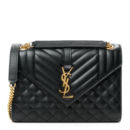 Saint Laurent SAINT LAURENT Grain De Poudre Textured Mixed Matelasse Triquilt Medium Monogram Satchel Black 1 of 13