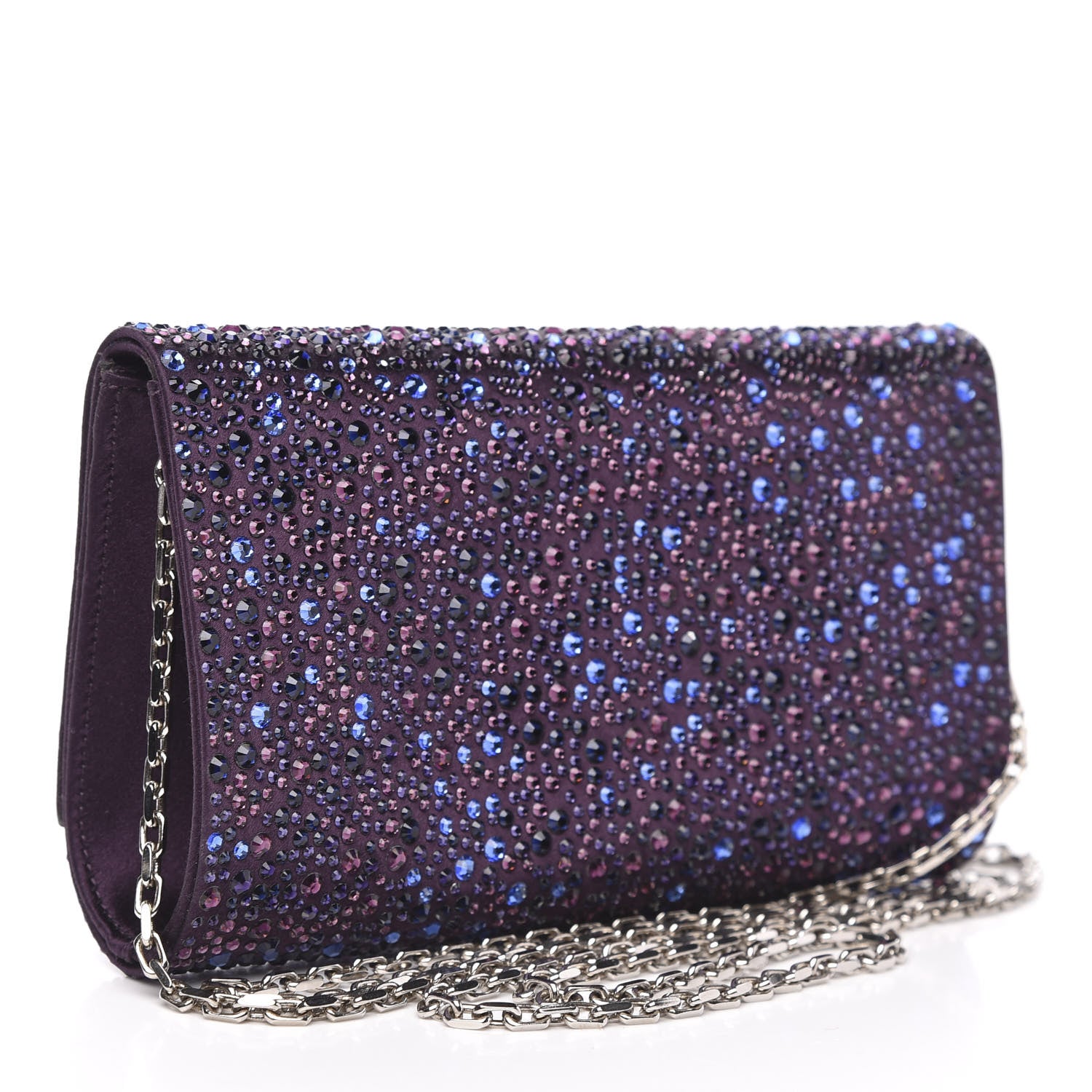 Judith Leiber Satin Crystal Chain Clutch Purple 3 of 9