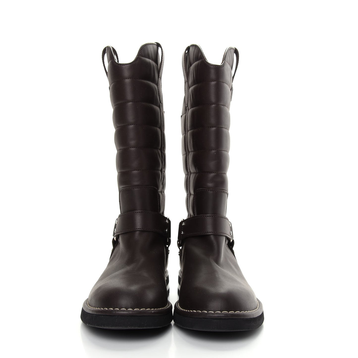Calfskin Star Quilted Biker Boots 39.5 Brown
