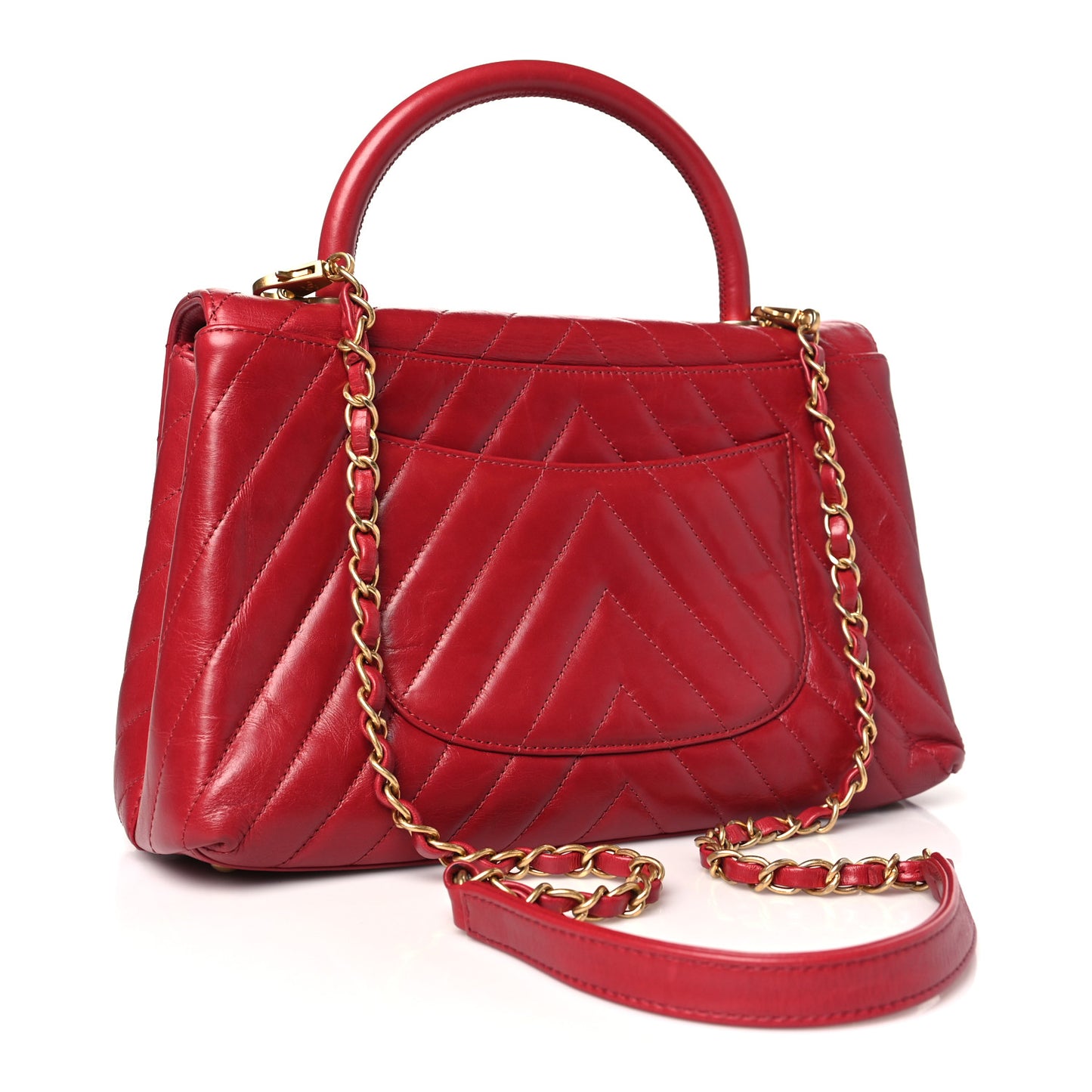 Calfskin Chevron Quilted Small Coco Handle Flap Red