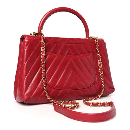 Chanel Calfskin Chevron Quilted Small Coco Handle Flap Red 3 of 10
