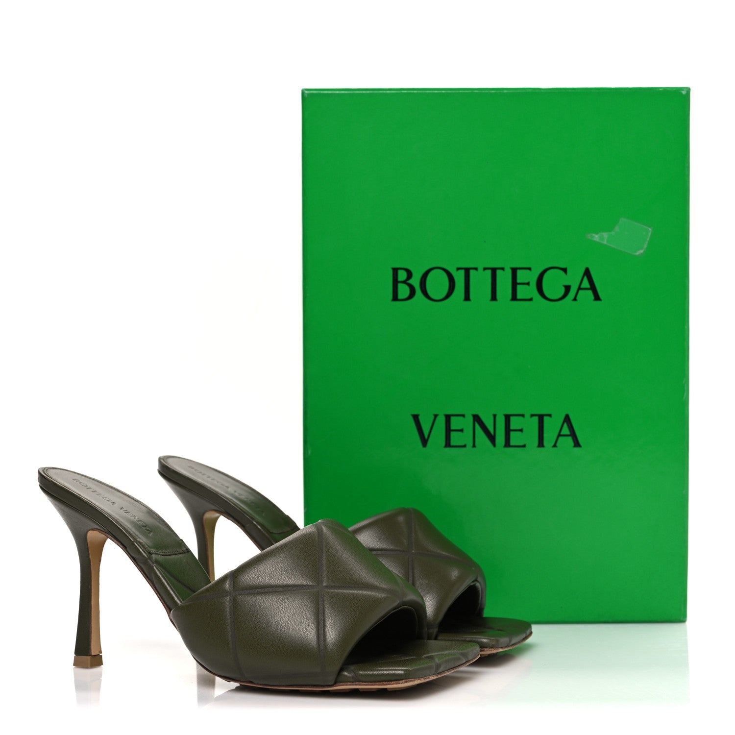 Bottega Veneta Nappa Quilted Rubber Lido Mule Sandals 39 Khaki