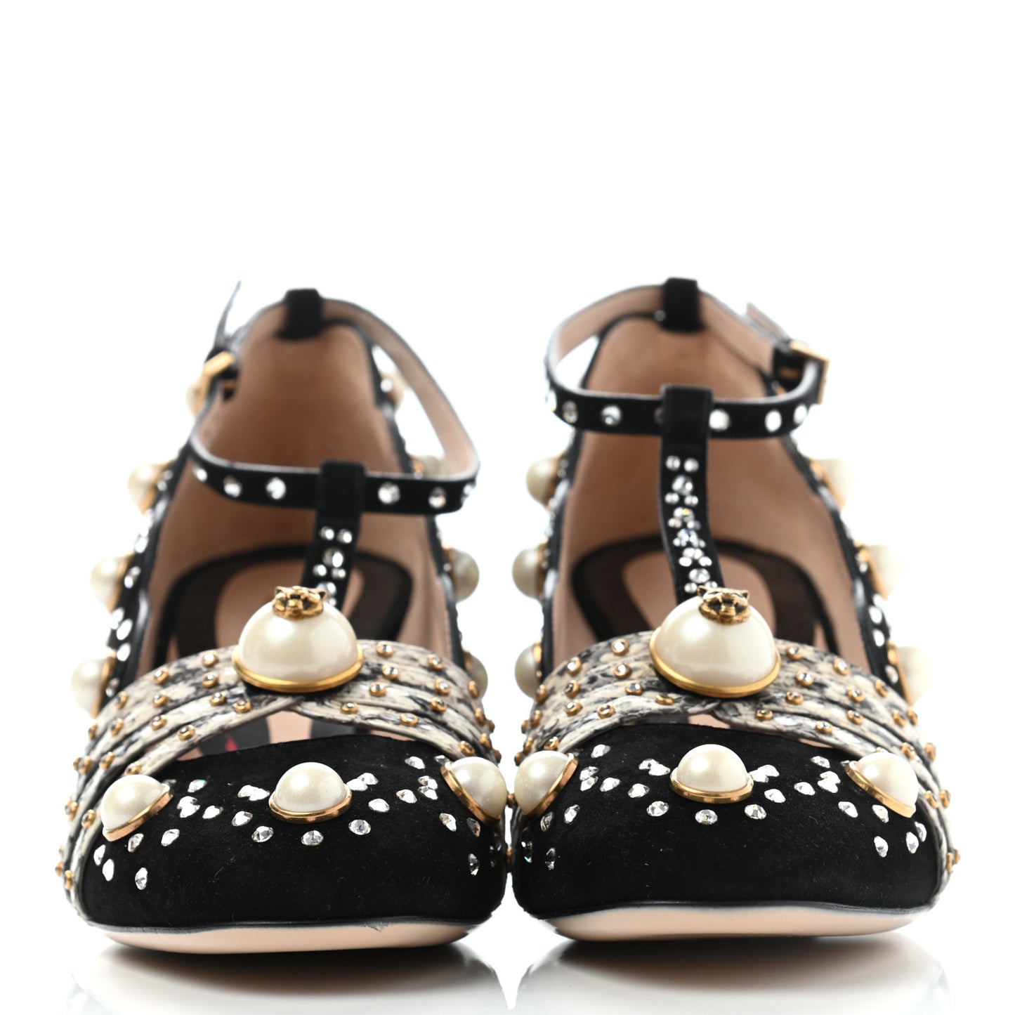 Suede Snakeskin Pearl Studded Ofelia Pumps 36.5 Black