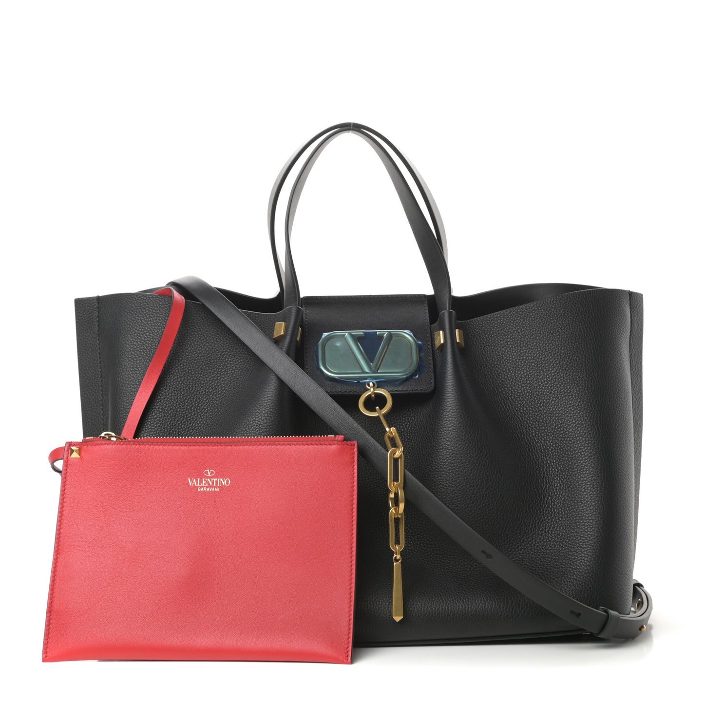 Grainy Calfskin Medium VLogo Escape Shopper Black
