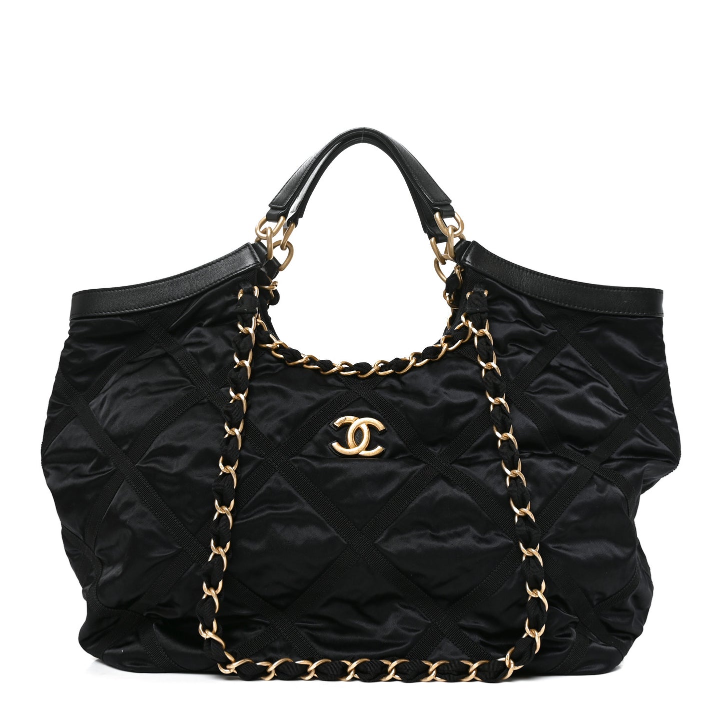 Nylon Grosgrain Quilted Lifestyle Shopping Tote Black