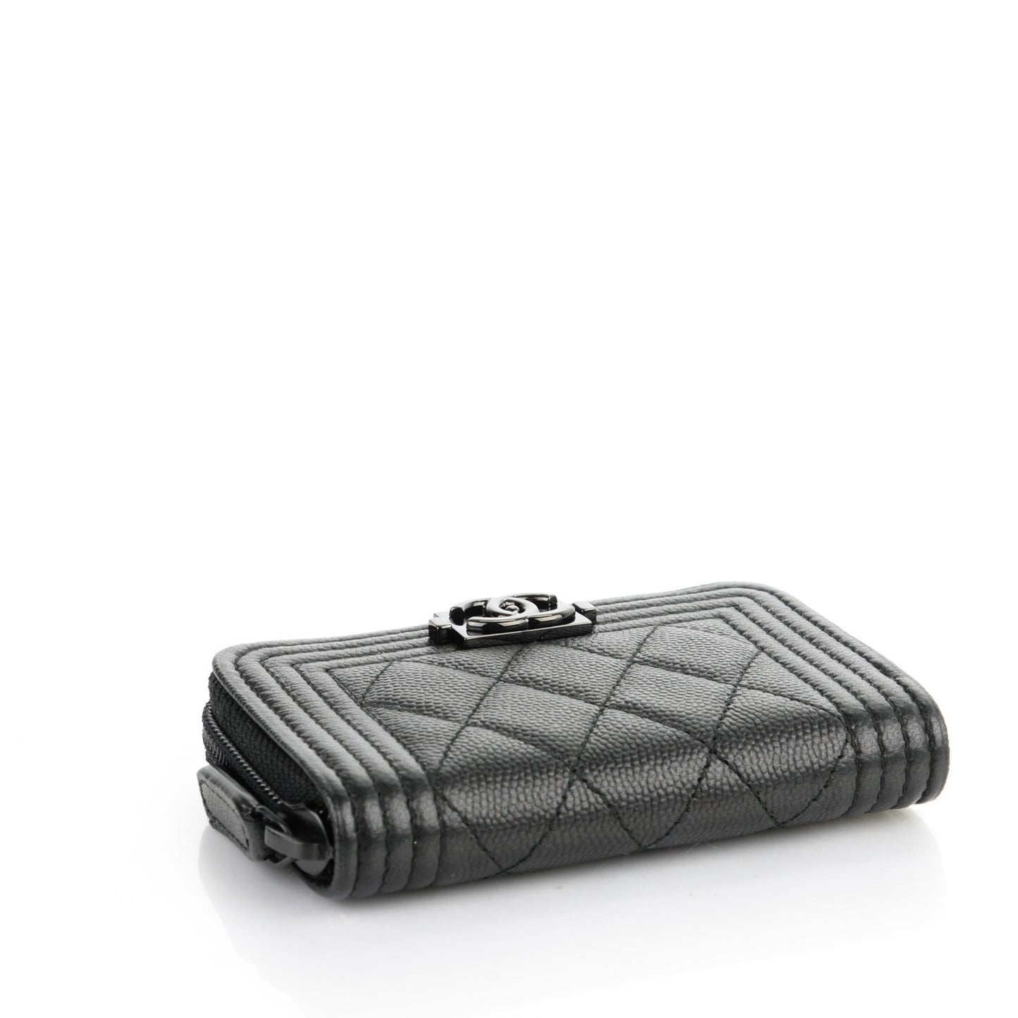 Caviar Quilted Boy Zip Around Coin Purse Wallet Black