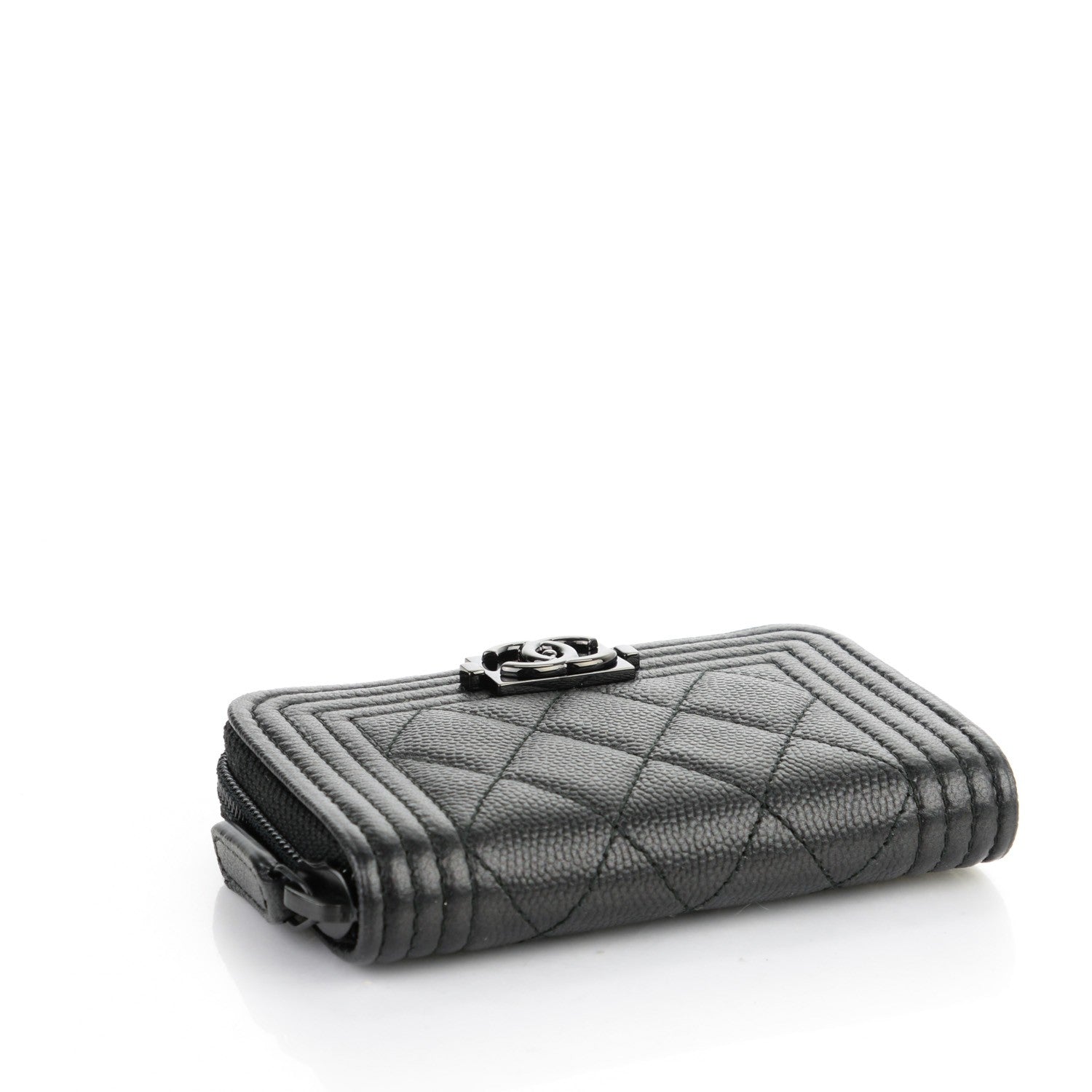 Chanel Caviar Quilted Boy Zip Around Coin Purse Wallet Black 4 of 7