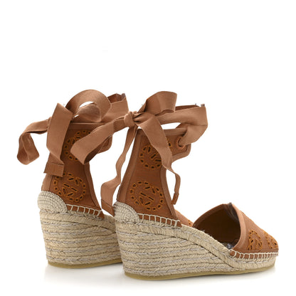 Gucci Canvas Damita GG Eyelet Espadrille Wedge Sandals 37.5 Blondie Cognac 5 of 10