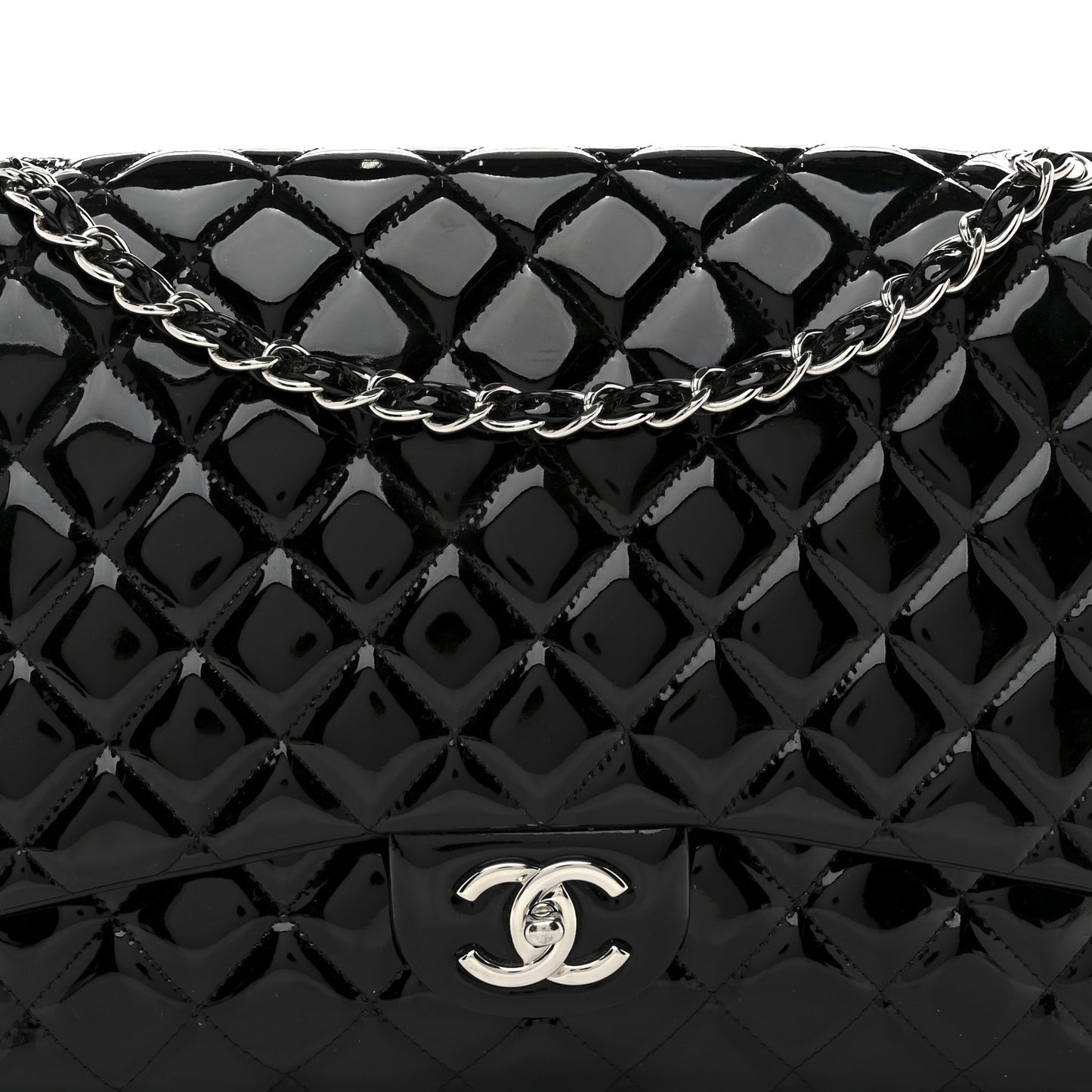 Patent Quilted Maxi Double Flap Black