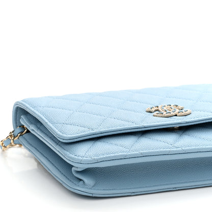 Chanel Caviar Quilted Crystal CC Wallet On Chain WOC Light Blue 10 of 13