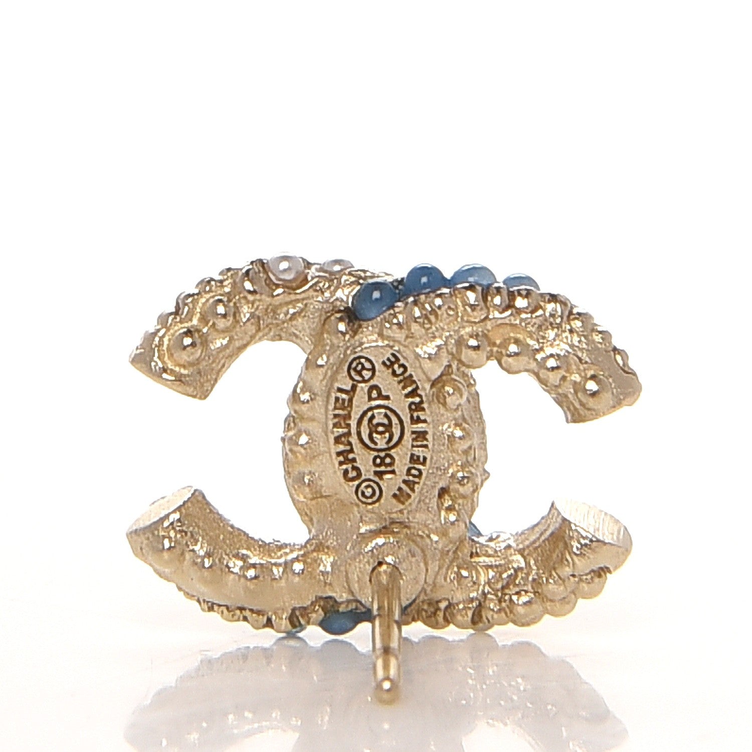 Chanel Pearl CC Earrings Gold Blue 4 of 4