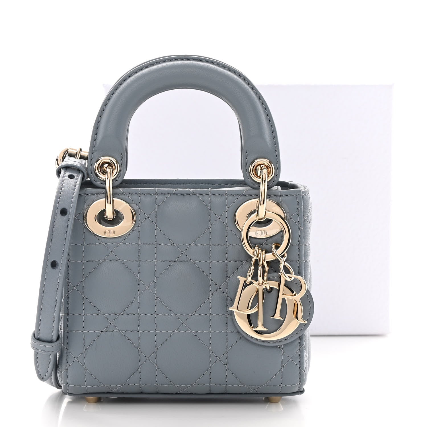 Christian Dior Lambskin Cannage Micro Lady Dior Cloud Gray 12 of 12