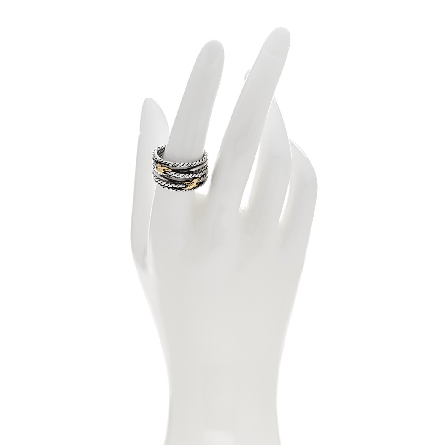 David Yurman Sterling Silver 18K Yellow Gold Double X Crossover Ring 57 8 2 of 4