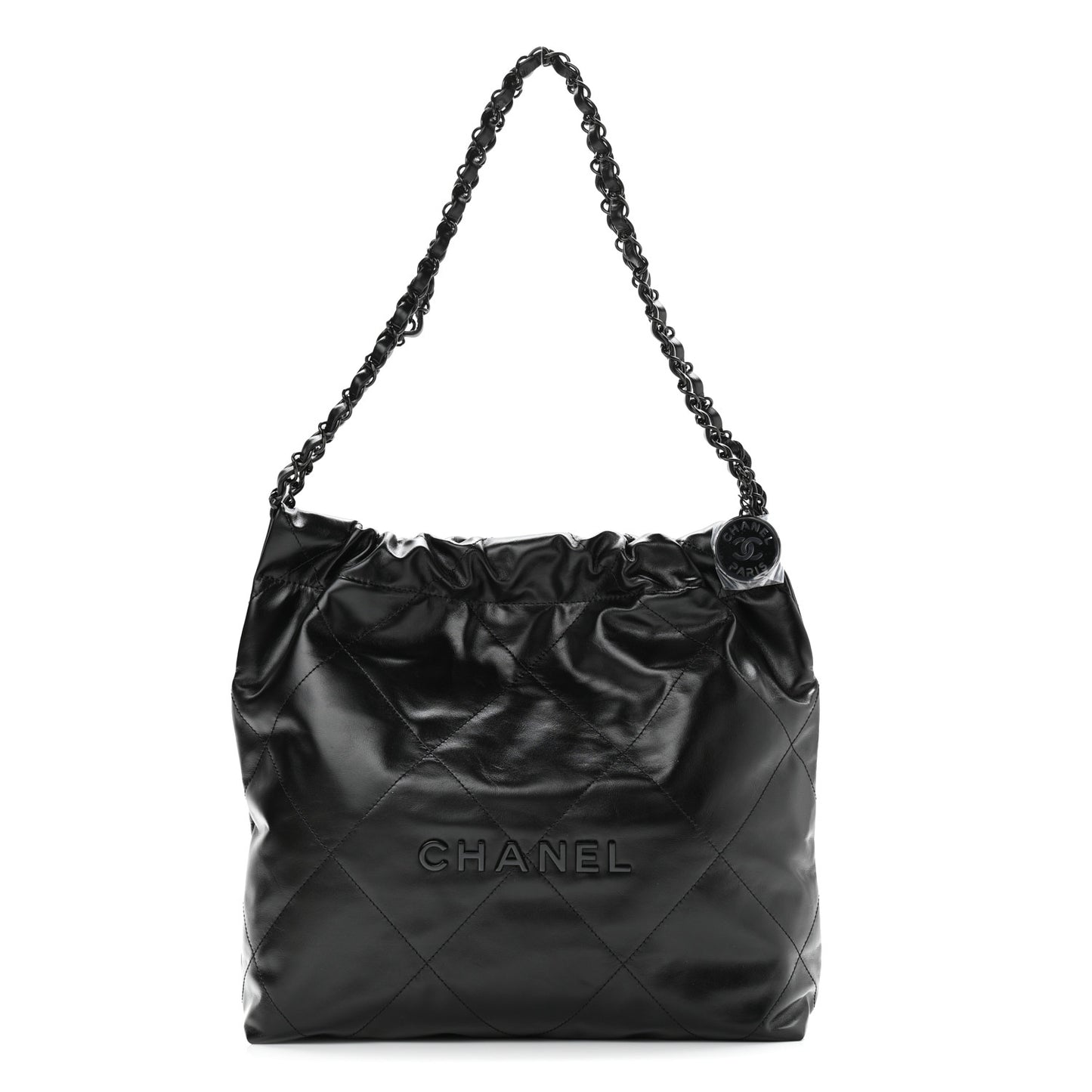 Shiny Calfskin Quilted Small Chanel 22 So Black