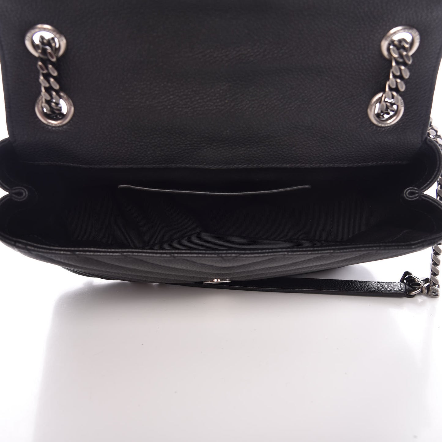 Grained Calfskin Matelasse Chevron Medium Monogram Chain Bag Black