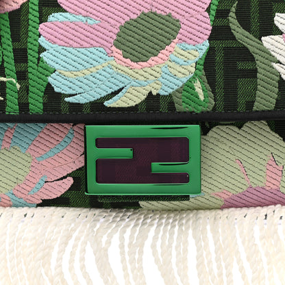 Fendi Fabric Jacquard FF 1974 Fringe Floral Embroidered Baguette Verde Multcolor 8 of 10