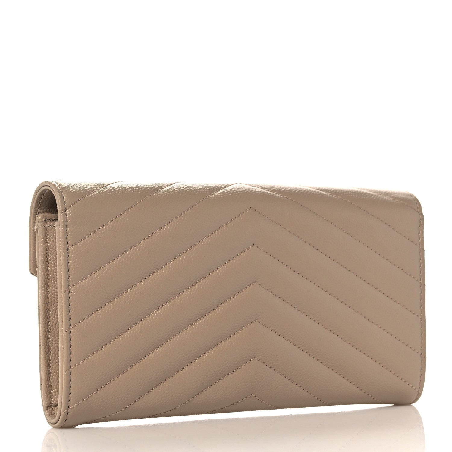 Saint Laurent Grain De Poudre Matelasse Chevron Monogram Flap Wallet Taupe 3 of 9