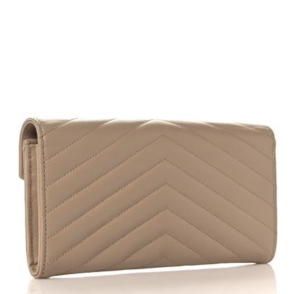 Saint Laurent Grain De Poudre Matelasse Chevron Monogram Flap Wallet Taupe 3 of 9