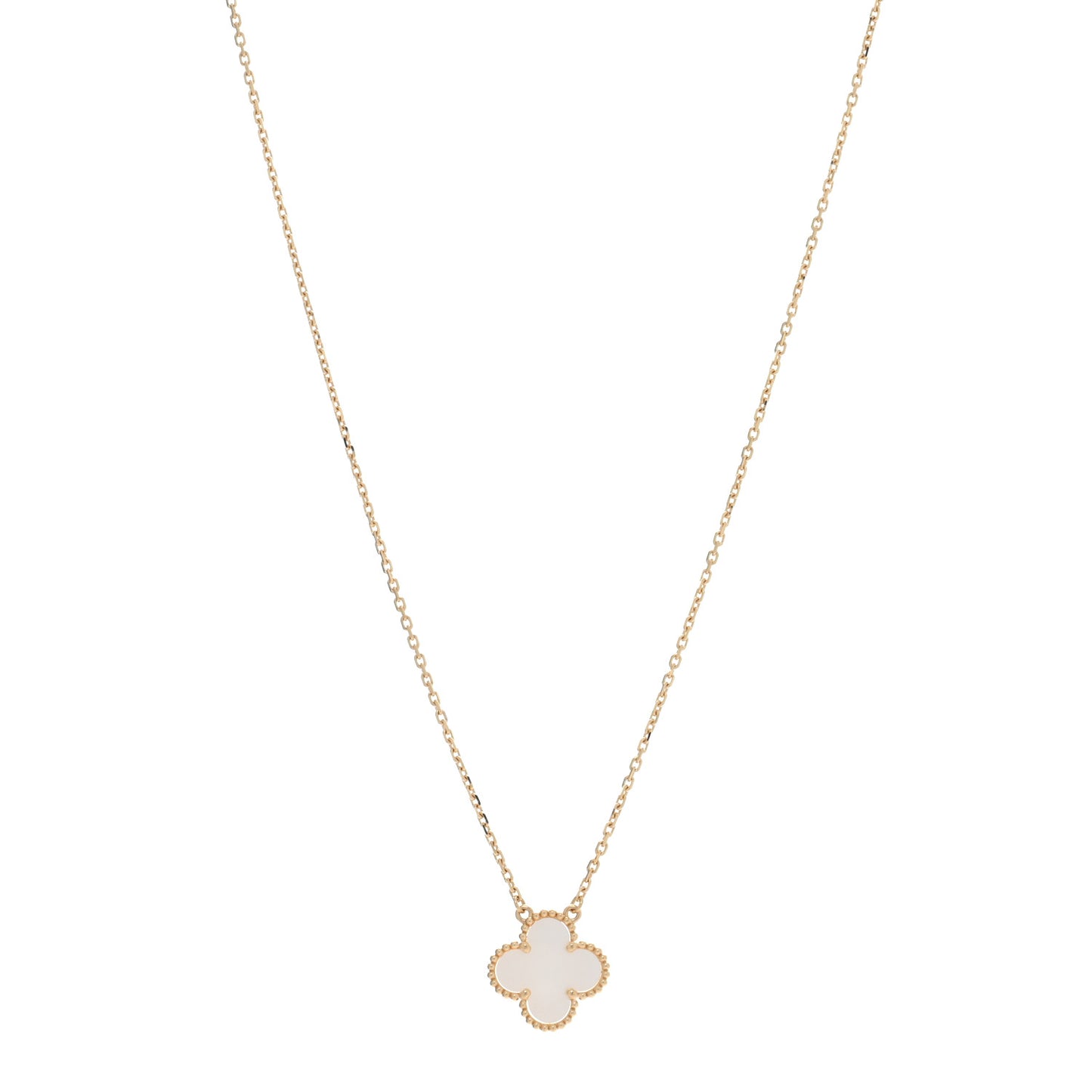 18K Yellow Gold Mother of Pearl Vintage Alhambra Pendant Necklace