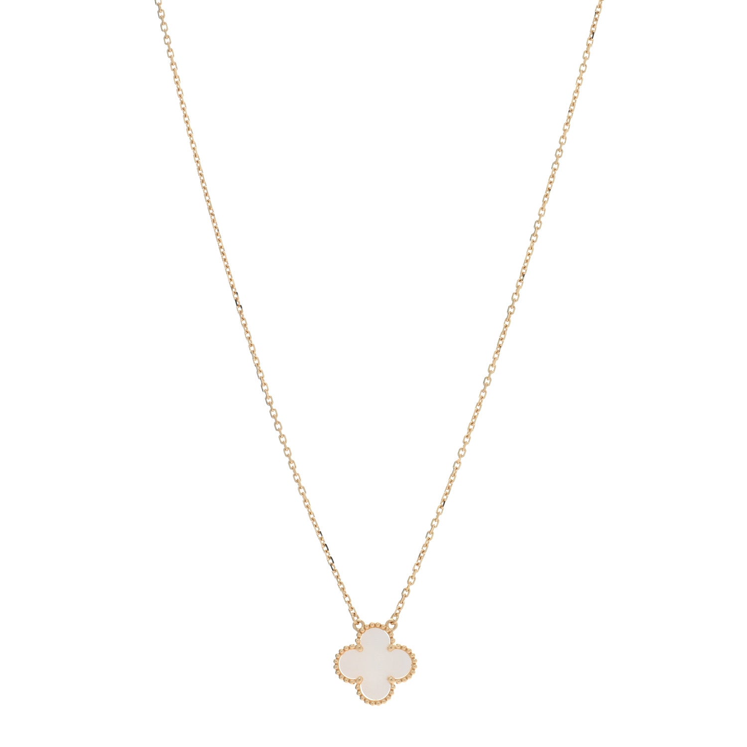 Van Cleef & Arpels 18K Yellow Gold Mother of Pearl Vintage Alhambra Pendant Necklace 1 of 4