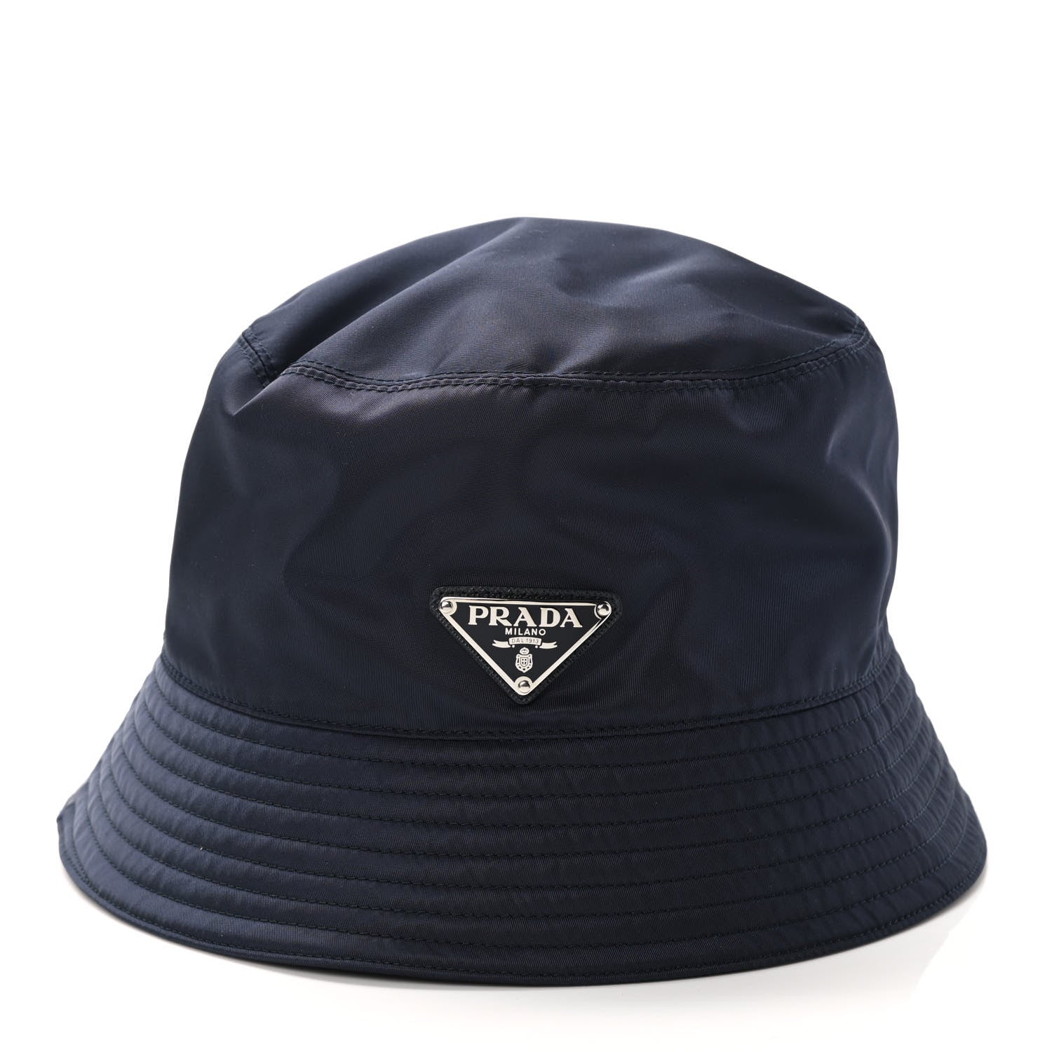 Prada Re-Nylon Metal Triangle Logo Mens Bucket Hat L Navy 3 of 8