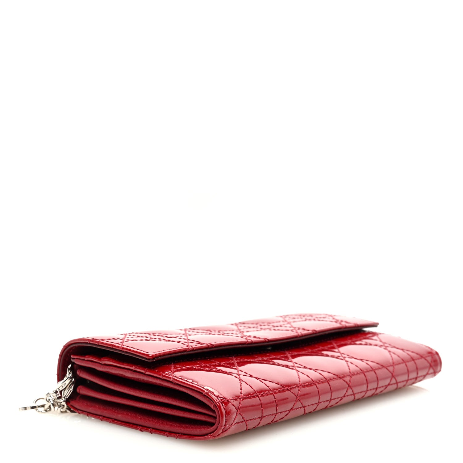 Christian Dior Patent Cannage Lady Dior Rendezvous Wallet On Chain Rouge Ceris 4 of 10