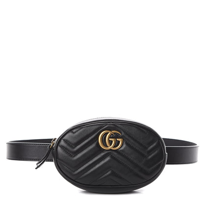 Gucci Calfskin Matelasse GG Marmont Belt Bag 75 30 Black 1 of 7
