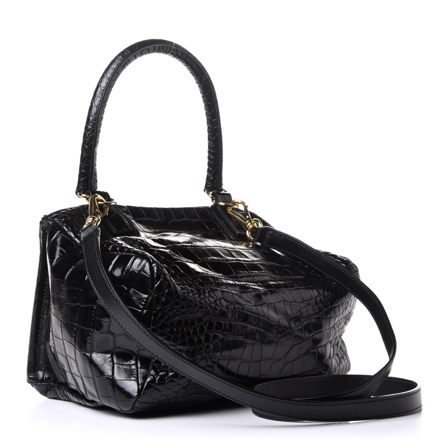 Calfskin Crocodile Embossed Small Pandora Black