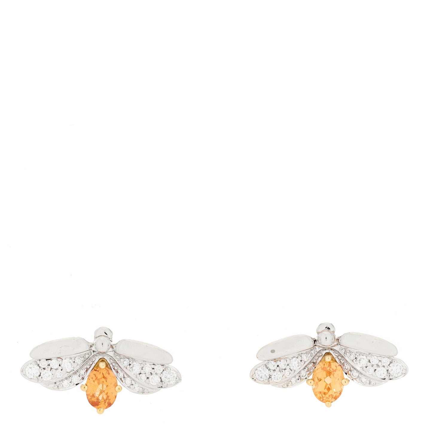 Platinum 18K Yellow Gold Diamond Spessartine Paper Flowers Firefly Earrings
