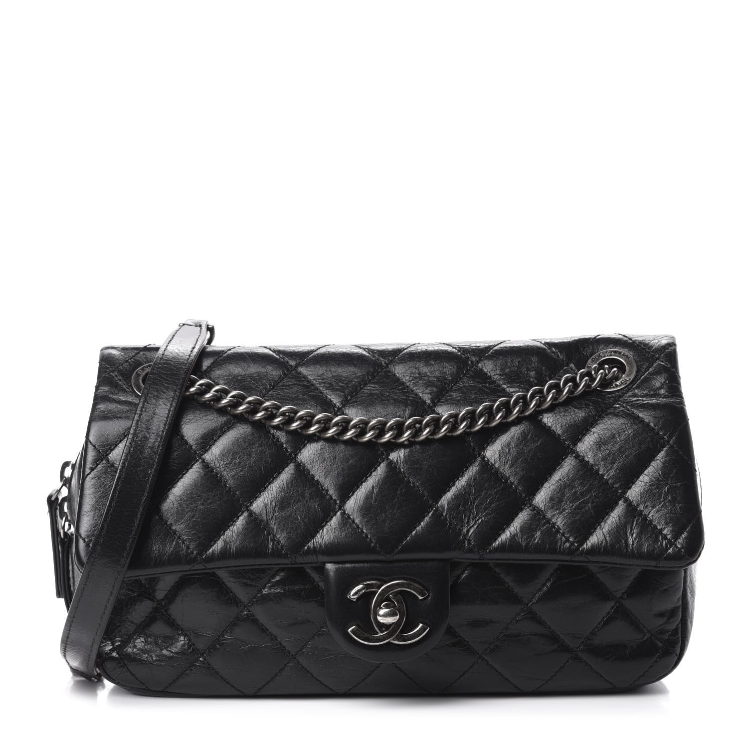 Chanel Glazed Calfskin Quilted Medium Duo Color Flap Black 1 of 10