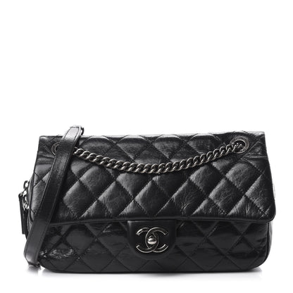 Chanel Glazed Calfskin Quilted Medium Duo Color Flap Black 1 of 10