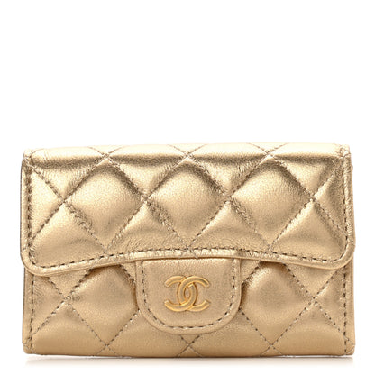 Chanel Metallic Lambskin Quilted Flap Card Holder Wallet Gold 1 of 9