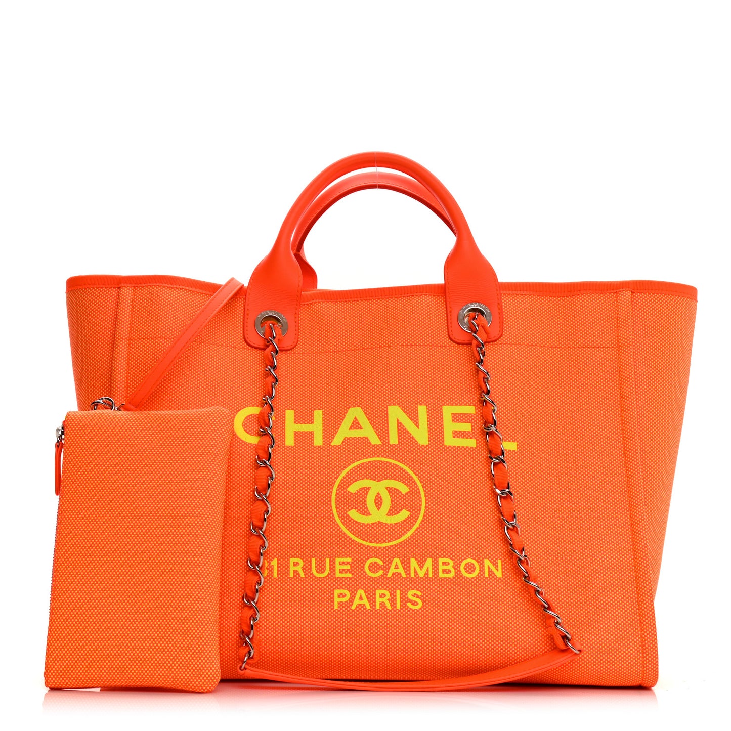 Mixed Fibers Calfskin Deauville Medium Tote Orange Yellow