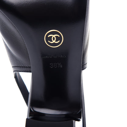 Chanel Lambskin Grosgrain Crystal Cap Toe Logo Slingback Pumps 38.5 Black 9 of 11
