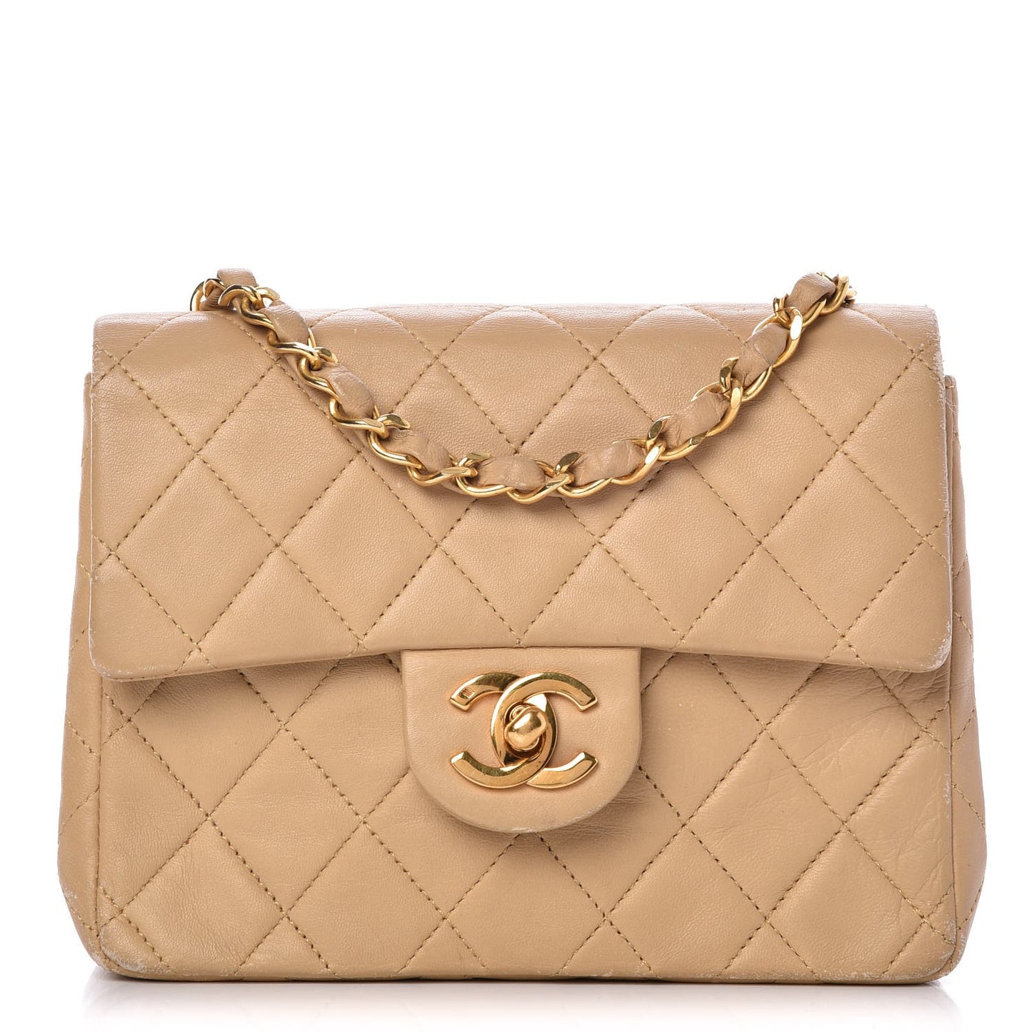 Lambskin Mini Square Flap Beige
