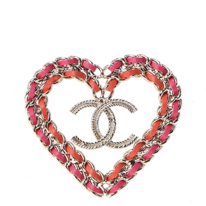 Chanel Metal Calfskin Braided Heart CC Brooch Pink Red Gold 1 of 6