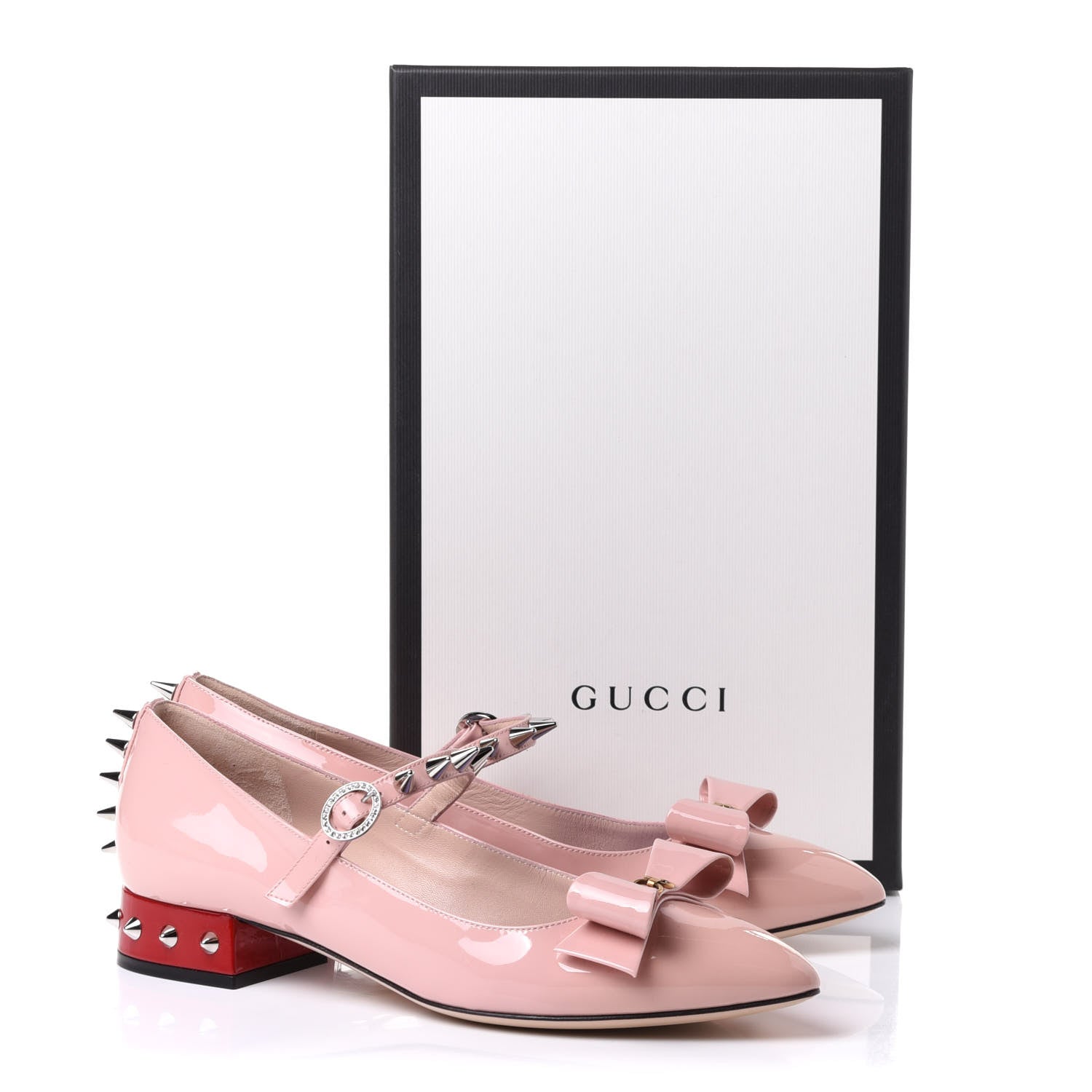 Gucci Patent Crystal GG Bow Sadie Spike Low Heel Ballerina Loafers 39 Perfect Pink 10 of 10