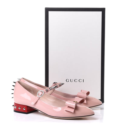 Gucci Patent Crystal GG Bow Sadie Spike Low Heel Ballerina Loafers 39 Perfect Pink 10 of 10