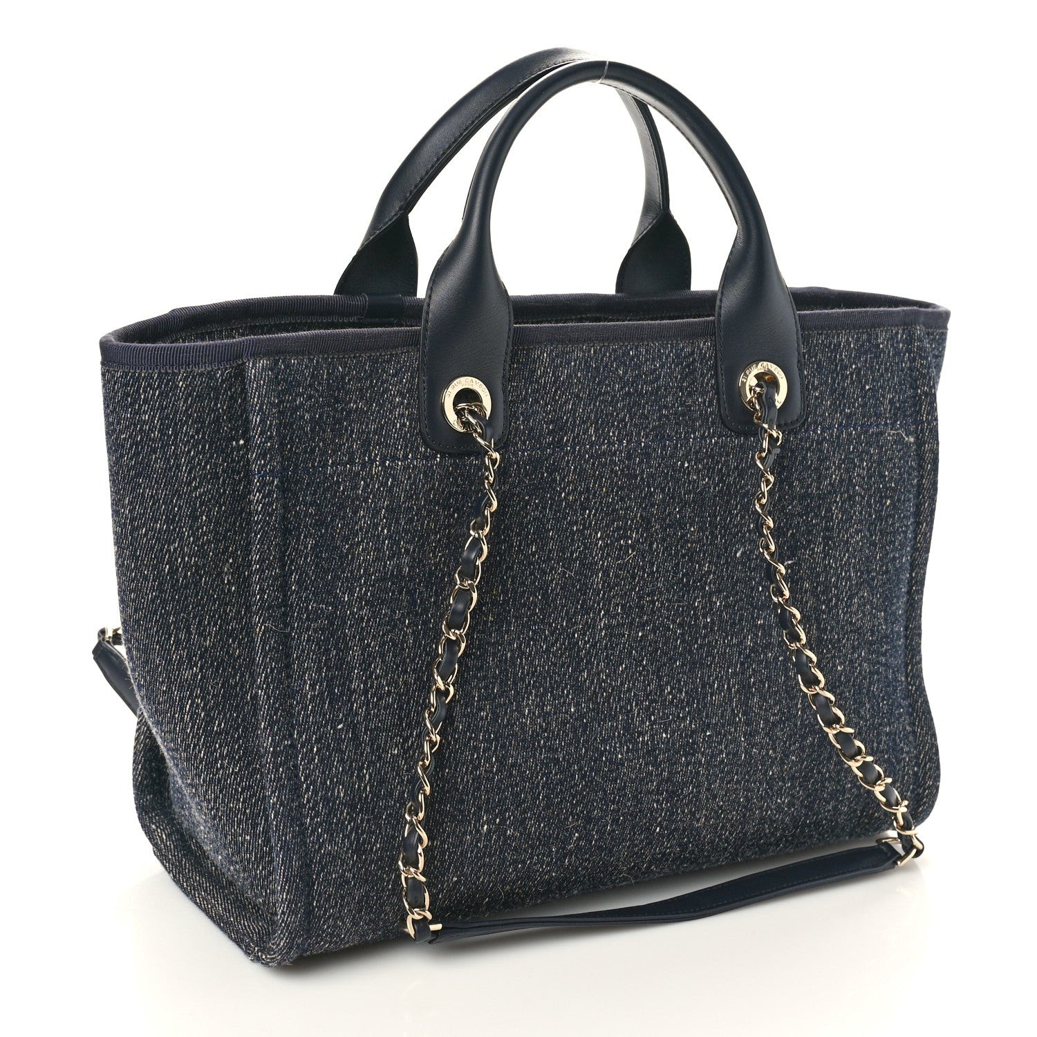 Chanel Denim Small Deauville Tote Dark Blue White 4 of 11
