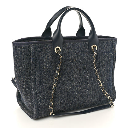 Chanel Denim Small Deauville Tote Dark Blue White 4 of 11