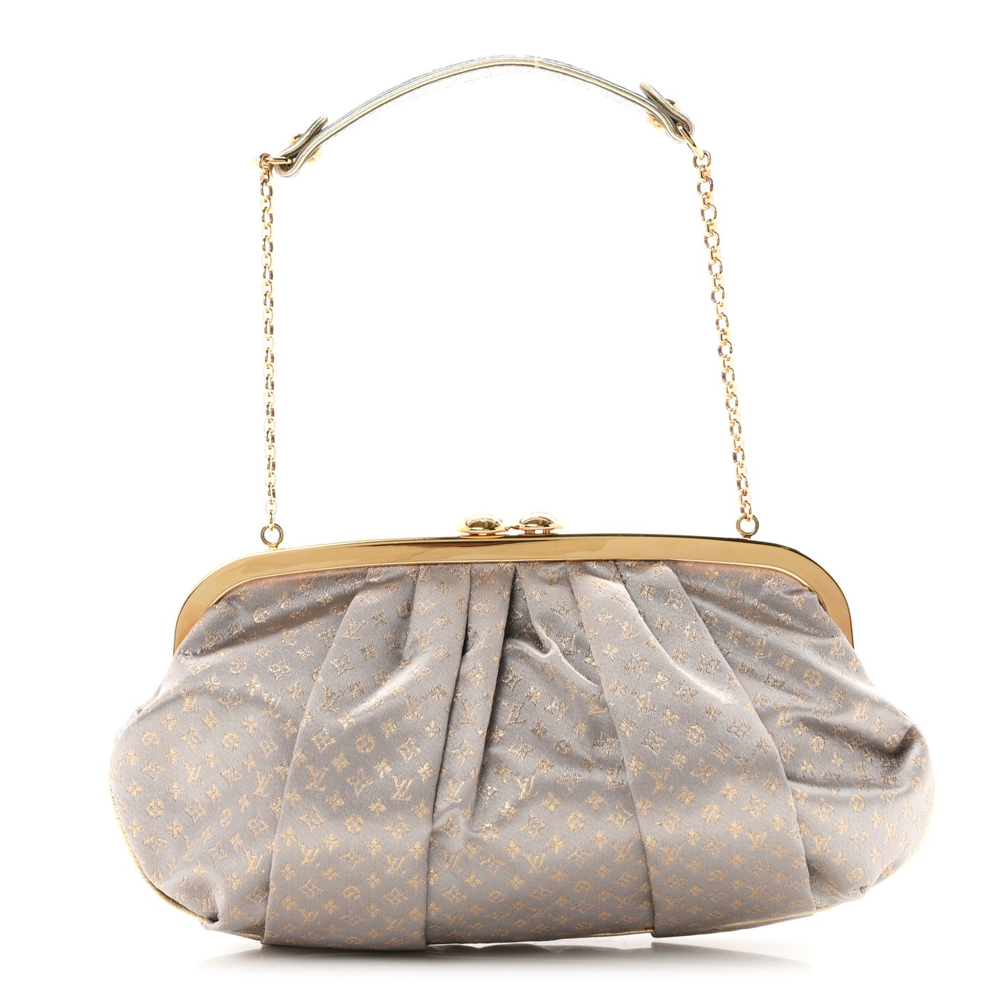 Satin Monogram Aumoniere Clutch Silver